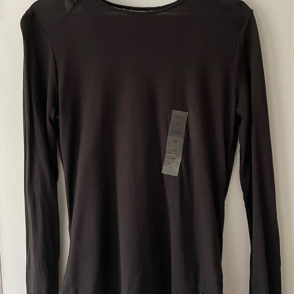 Calvin Klein Jeans Black Long Sleeve Top Mesh Panel V-Back Modal Blend Size M - Picture 5 of 6